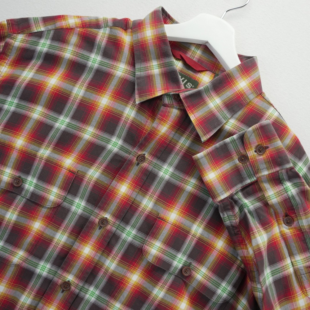 Orvis Mens Plaid Button Down Shirt L Red Brown Multi Long Sleeve Cotton Gorpcore